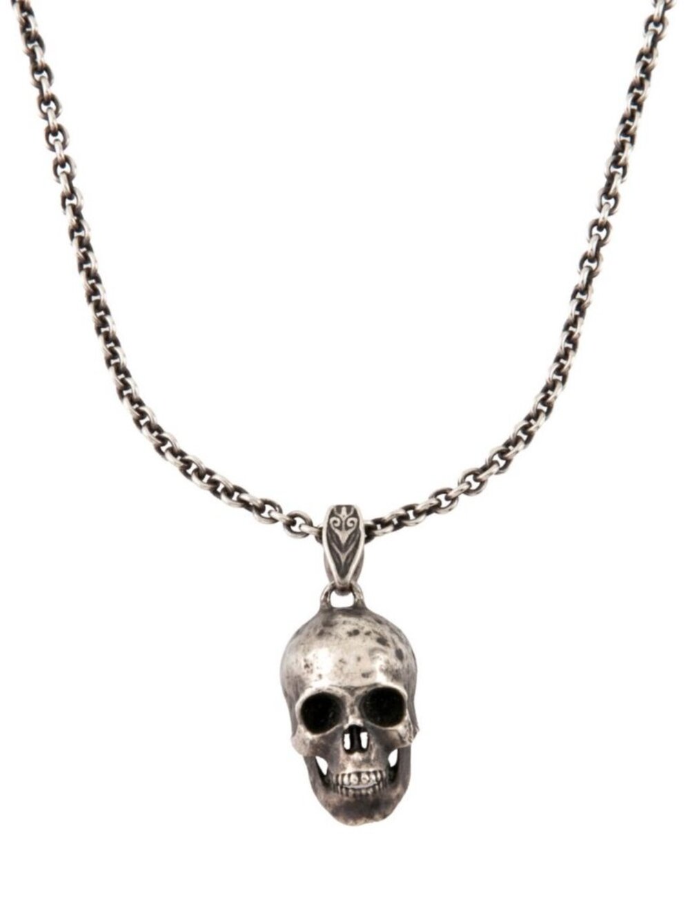 JOHN VARVATOS STERLING SILVER 925 DISTRESSED SKULL PENDANT NECKLACE